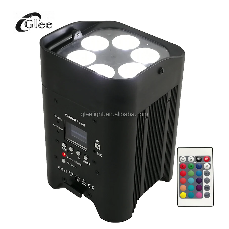 GLEE DJ Stage Wedding Silent 6x18W 6in1 Hex LED Battery Powered Wireless DMX Wifly IRC Remote Control uplight