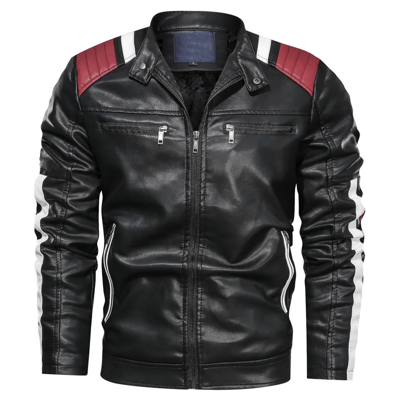
Mens Casual Stand Collar Zip UP Long Sleeve Mixed Color jaqueta couro moto Stylish PU Faux Leather Motorcycle Jackets  (62292874114)
