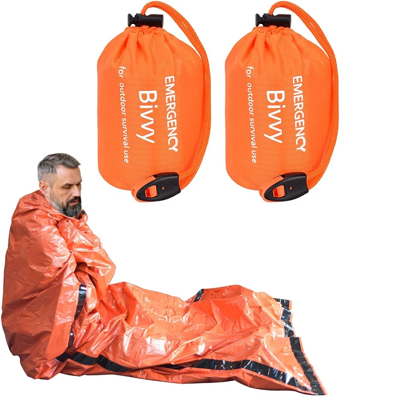 Custom Logo Waterproof PE Mylar Foil Emergency Bivy Survival Sleeping Bag With Whistle