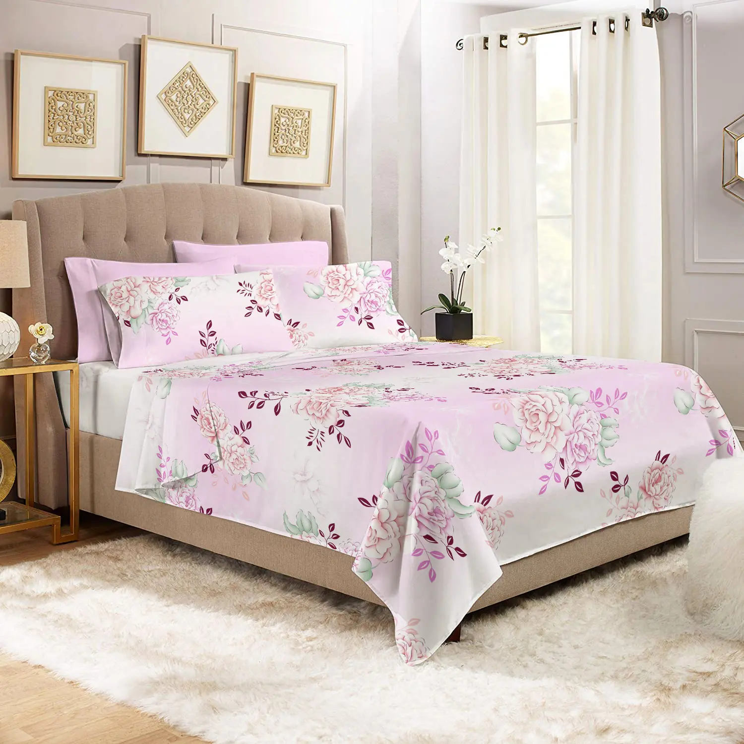 4PCS 6PCS Twin Full Queen King 1800 Count Microfiber Print Bed Sheet Bedding Set