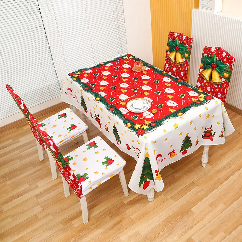 Christmas Decorations Christmas Chair Santa Tablecloth Oil-Proof and Waterproof Covers Christmas Tablecloth Chair Cover Set