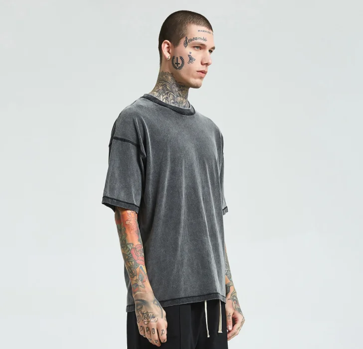 Wholesale On Stock Fast Delivery Streetwear Men T shirt Snow Wash Short Sleeve T Shirt