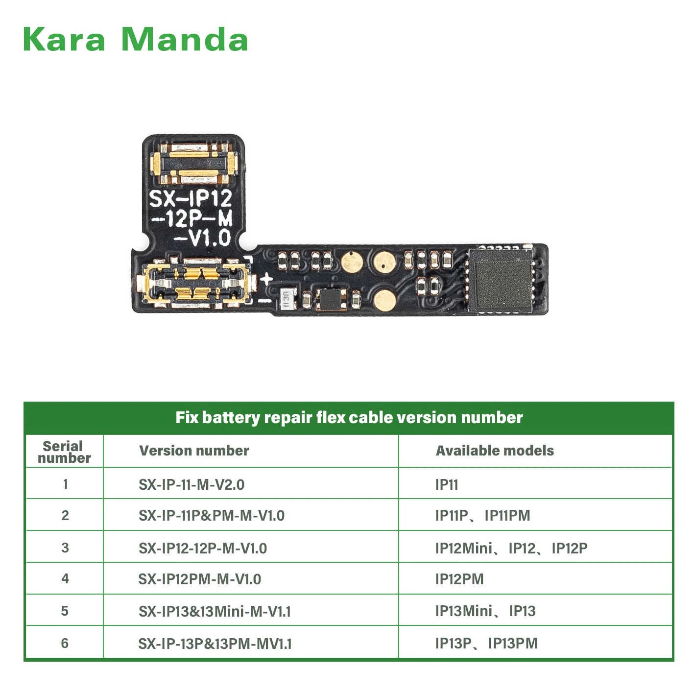 Kara Manda Battery Repair Flex Cable Wire for iPhone 12 12Pro Data Correct Modify Direct Use Battery for iPhone Flex Cable