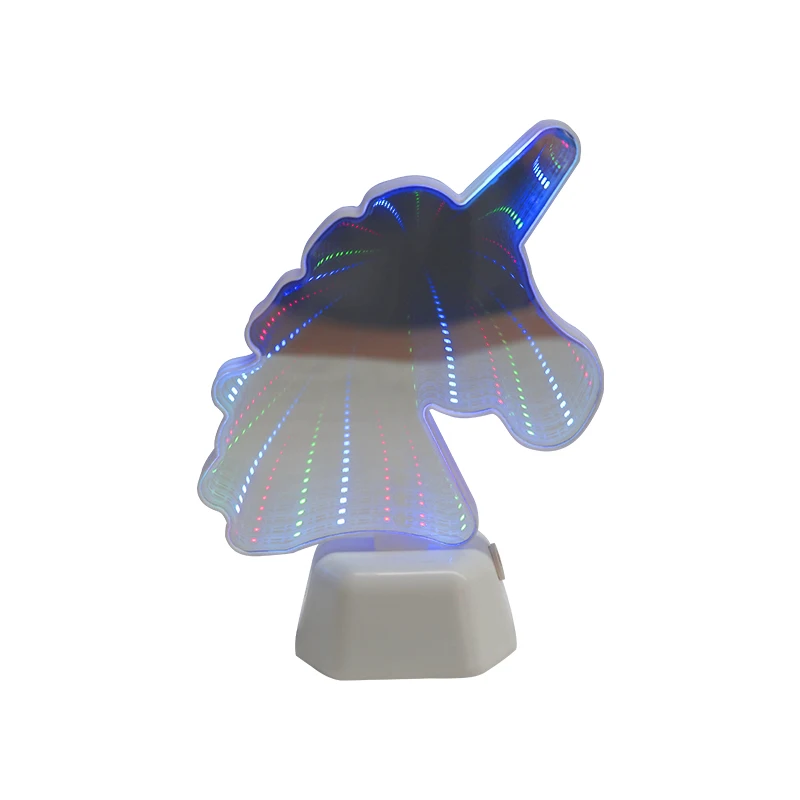 Красочный свет в форме единорога бесконечное зеркало неоновый вздох с батареей ААА