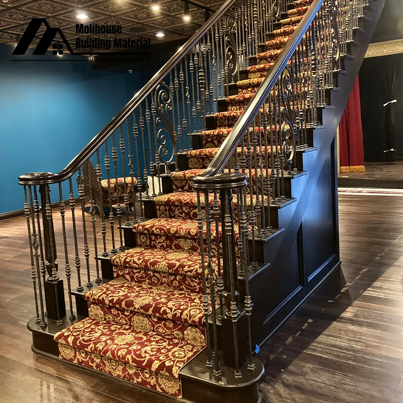 Customized Staircase Luxury Wrought Iron Railing Indoor Royal Staircase Brass Balustrade Metal Railing Handrail Stair