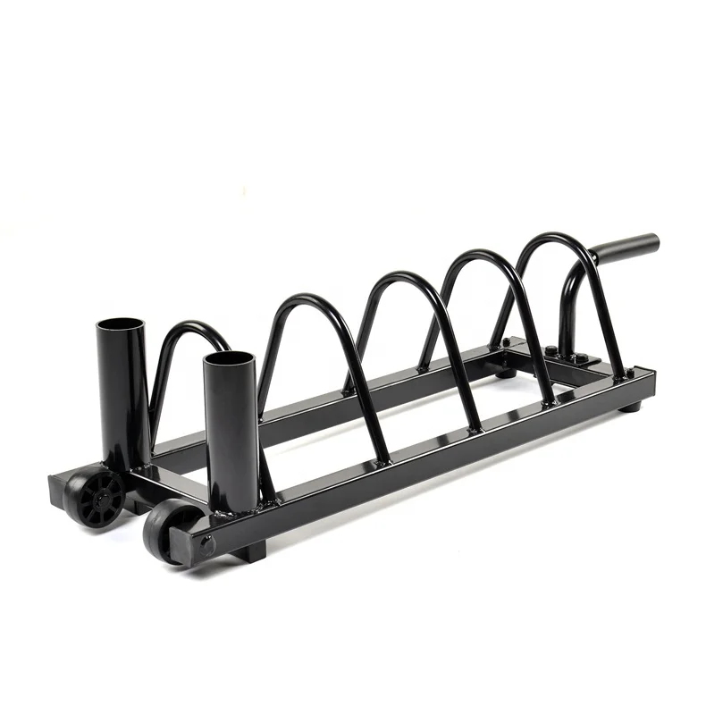 High Quality Steel Bumper Weight Lifting Floor Stand Weight Plate Rack with Wheels for Home Gym Storage Moveable Equipments