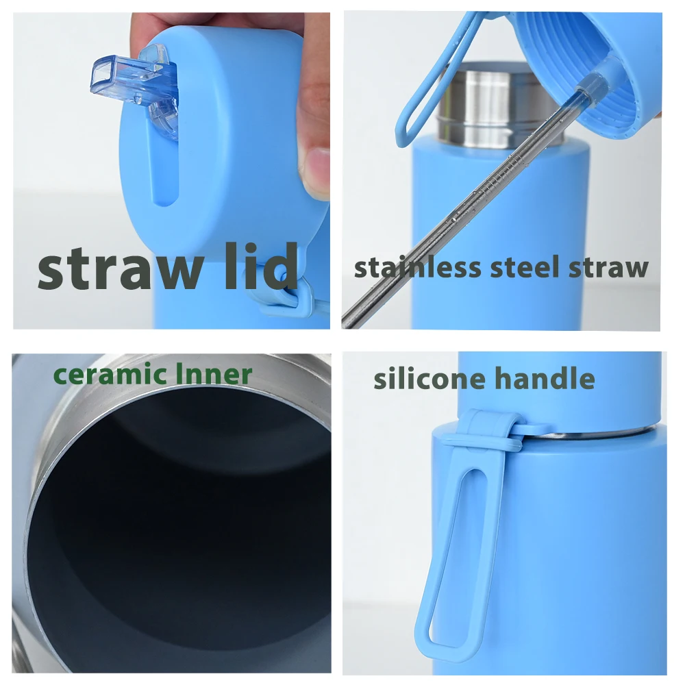 Hot sales Custom bpa free 34oz 1000ml stainless steel vacuum flask reusable frank double wall insulated  water bottle with straw