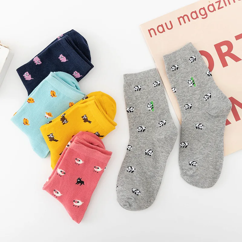 High Quality Women Custom Logo Cartoon Animal Socks Breathable Fashion Cute Panda Socks Sweat-absorbent Pig Sheep Cotton Socks