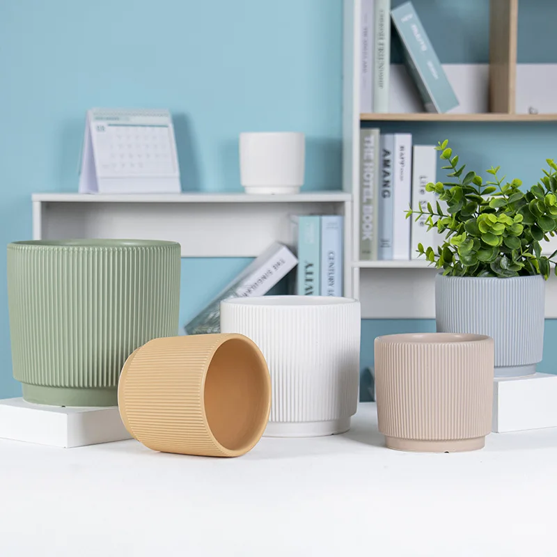 Ceramic Planter Straight Round Green Succulent Planter Green Simple Planter