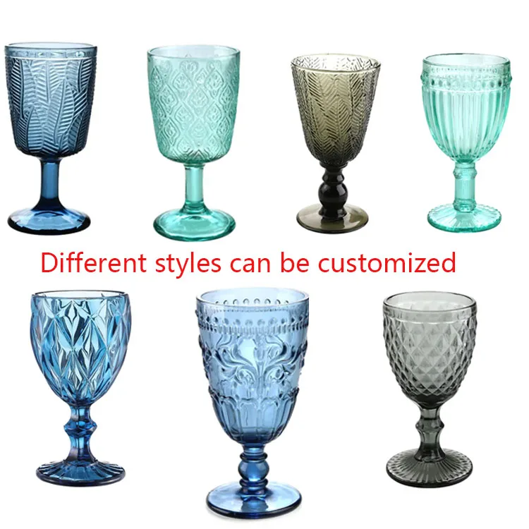 Crystal Colored Embossed Vintage Glass Drinking Glasses Cup Vintage goblet glass