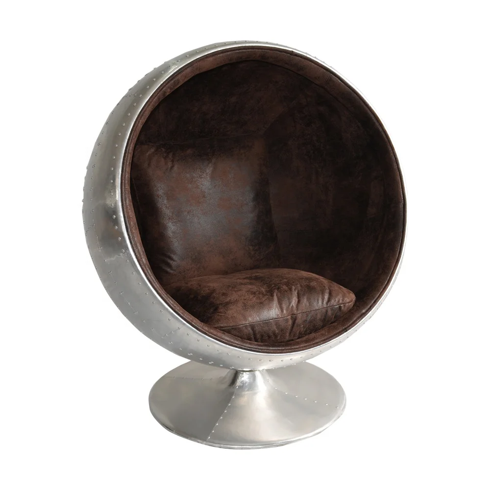 Aluminum aviator single lounge leisure sofa PU leather round bowl ball chairs living room salon furniture