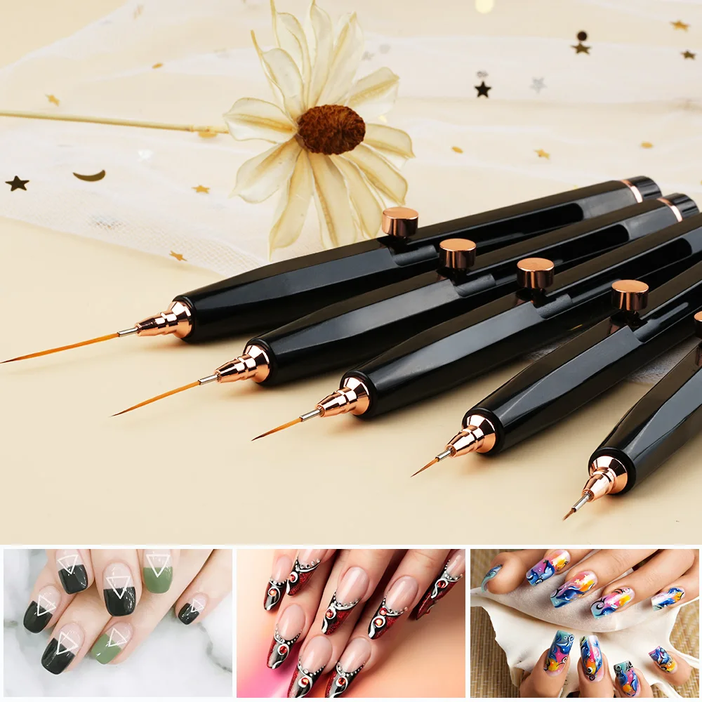 Custom New Gel Art Design Double End Rose Gold Metal Handle Nail Art Paint Brush Liner 3d Detail Nails Brush