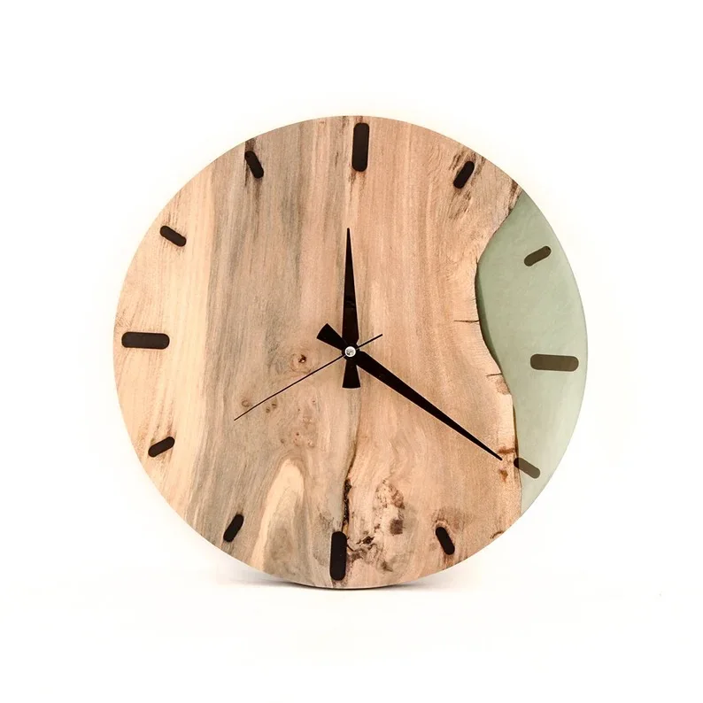 Epoxy clock Resin clock for wall, Epoxy  Wooden Wall Clock Personalised Diameter, Walnut Tree Wood, Green