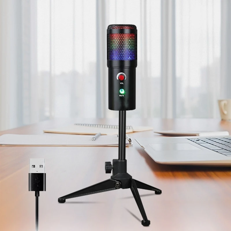  Конденсаторный USB-микрофон профессиональный микрофон для компьютера проводной с подсветкой RGB голосовых игр