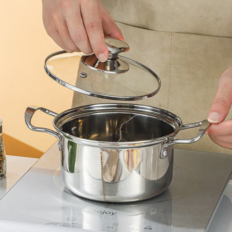 New Arrival multisize 304 Stainless Steel Soup Pot Reman Double-flavor Hot Pot With Glass Lid