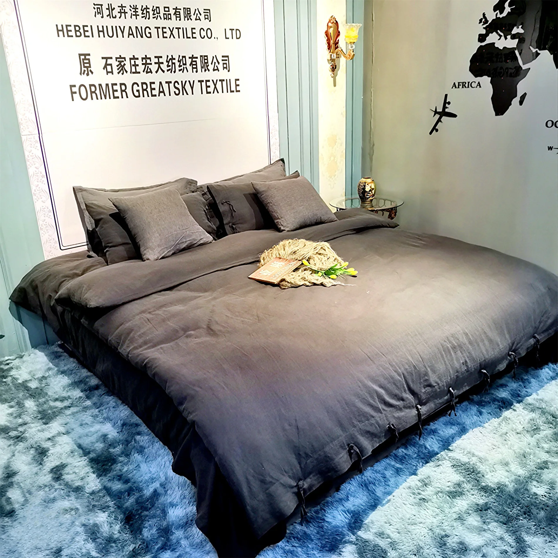 Pure Home French Stone Washed Flax Linen Bedding Quilt Cover Sets Hotel Wholesale 4 Pcs  Bedsheets set