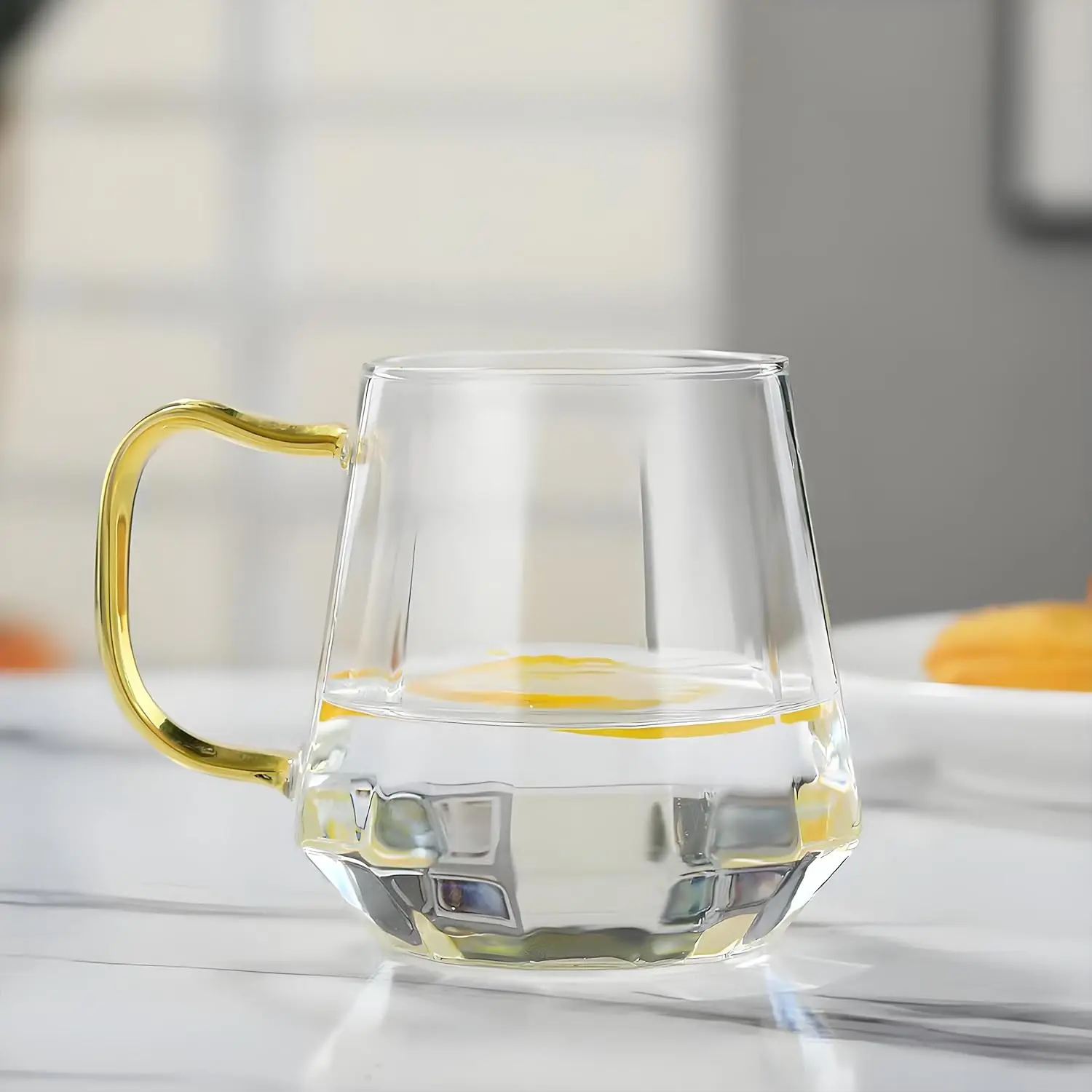 Diamond Design 12oz Glass Tea Glasses Mugs for Hot Espresso Clear Transparent Liquor Crystal Glass Coffee Mugs with Handle