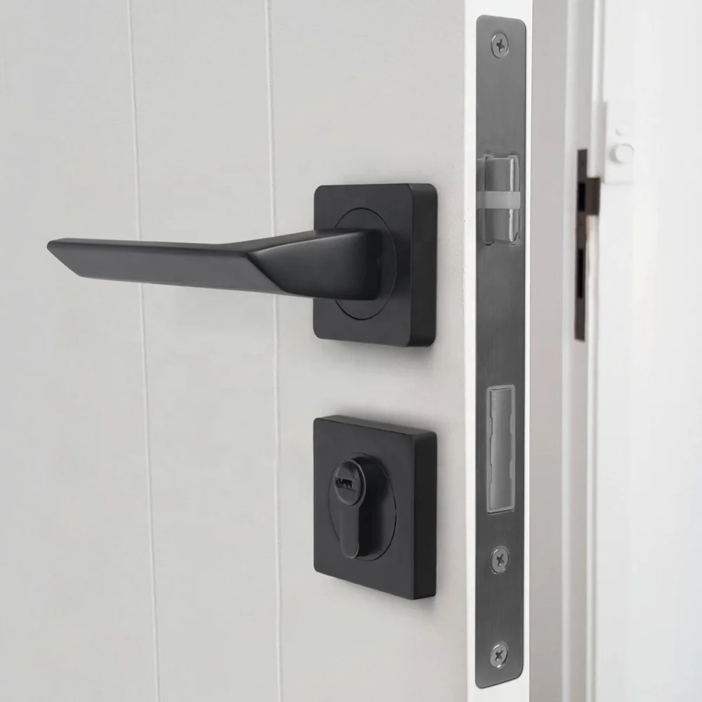 Yonfia A8231R10 matt black solid aluminium interior door handles home bedroom mortise lever door handle black for wood door
