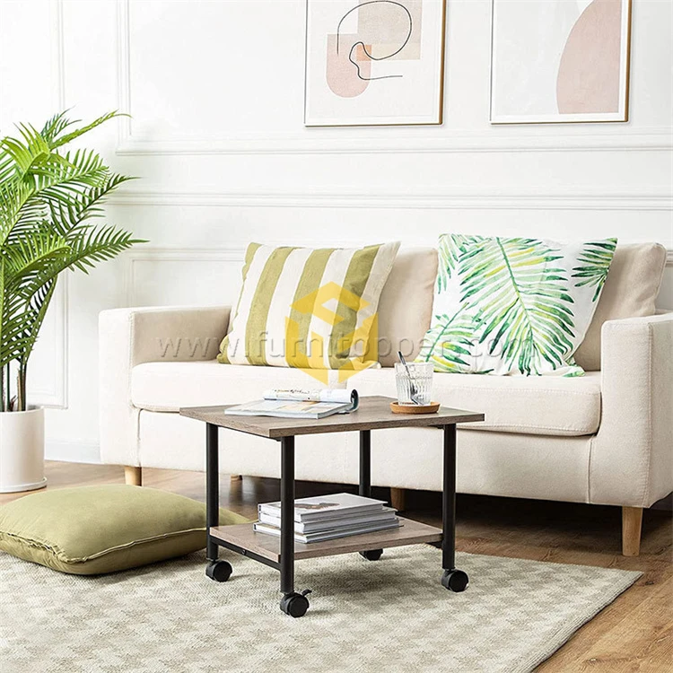 Vintage American Industrial Two-Tier Printer Table Rolling Cart Home Side Table with Storage Shelf Sofa Table