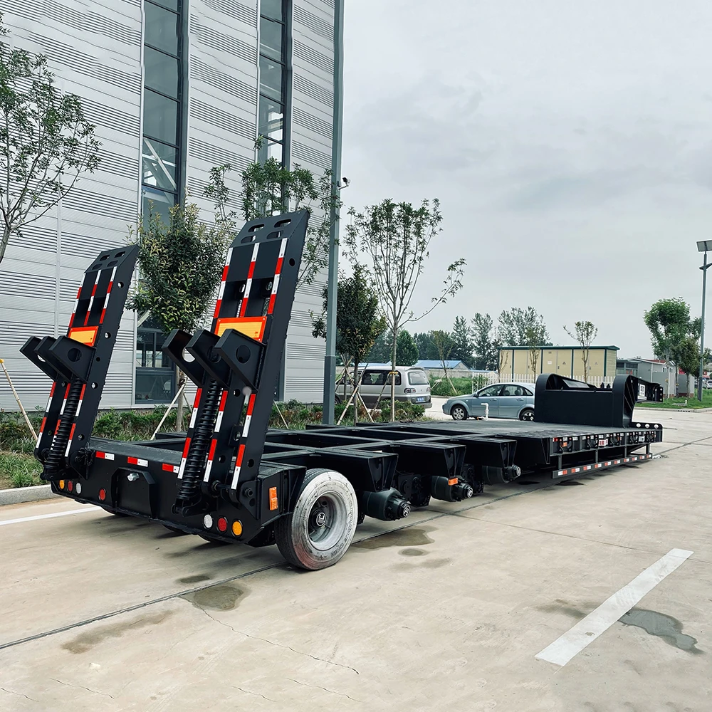 Support Customized Size Best Price Flatbed Low Bed Semi Trailer And Lowbed Gooseneck Semi Trailer