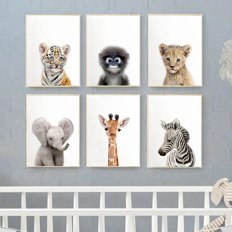 Toddler Animal Wall Art Tiger Lion Posters and Prints Elephant Giraffe Canvas Painting for Kids Room Orangutan  Picture