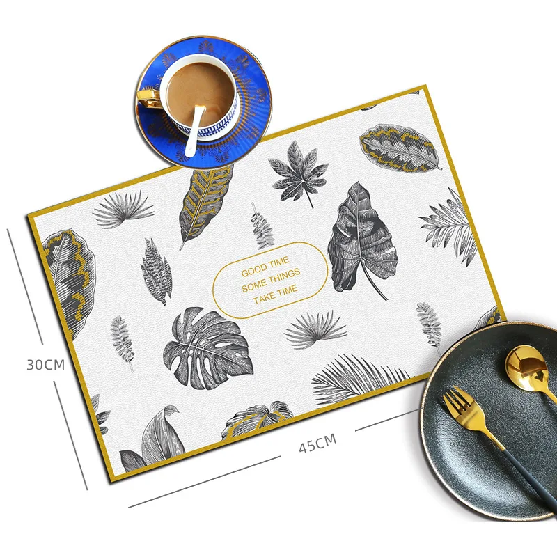 Nordic Plant PU Leather Placemat American Banquet Western Mat Household Kitchen Scrubbing Napkin Pads