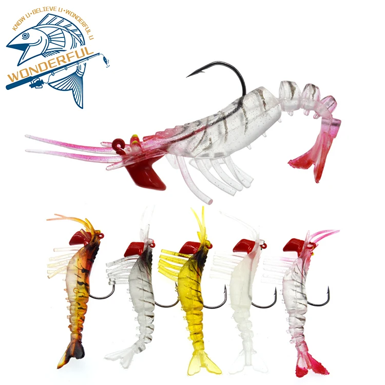 China Factory Artificial Soft Plastic Lifelike Swimbait Fishing Lead Head Jig Jointed Shrimp