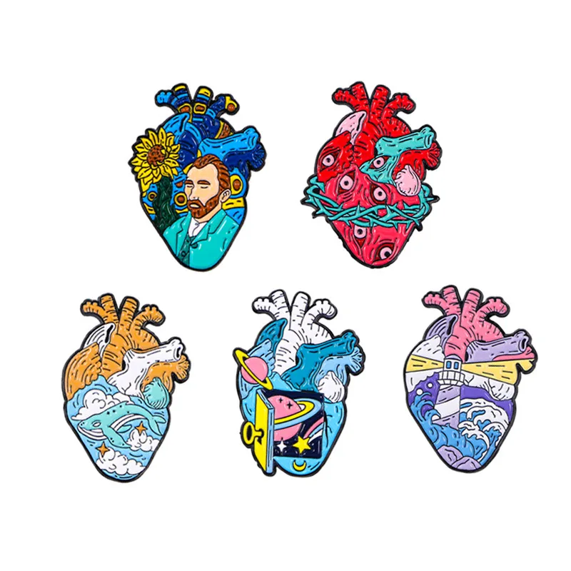 Van Gogh artworks galaxy anatomy human organ heart enamel pins
