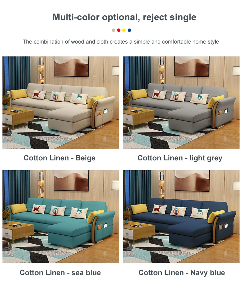 ULT-XJ-03 Factory wholesale  wooden frame Cotton and linen extend cum bed  with storage modern folding small sofa bed