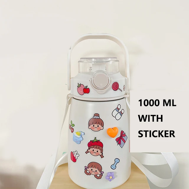 Large capacity 1L custom logo double wall 304 stainless steel with cartoon stickers water bottle