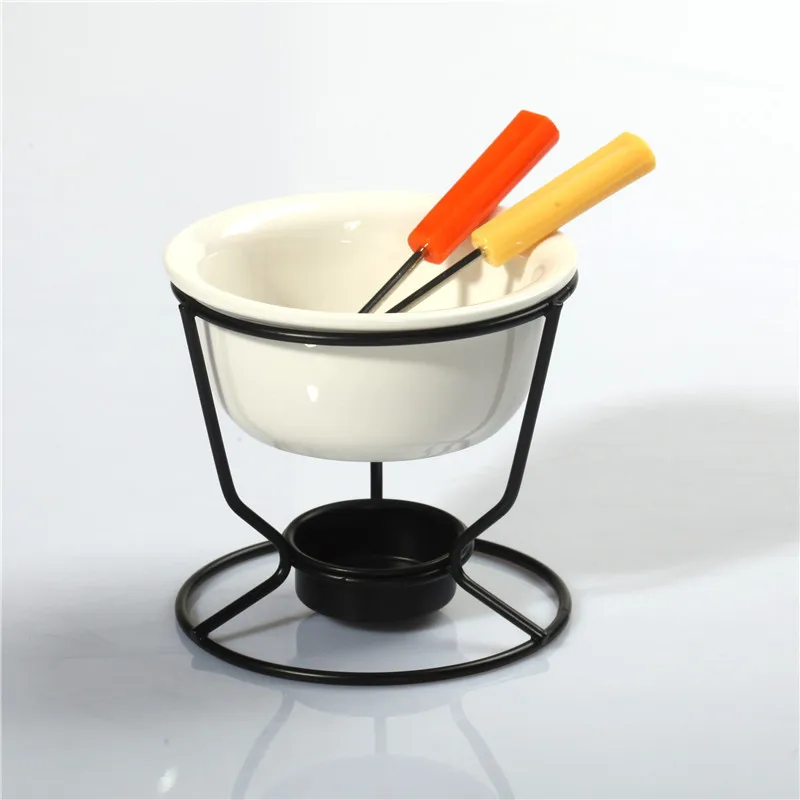 Amazon Hot Selling Cheese Chocolate Fondue Set Ceramic Bowl and Candle Cup and 1 Fork
