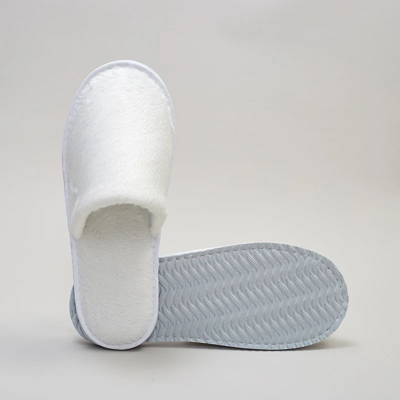 Eco-friendly hotel amenities pure white custom logo hotel bath disposable plush hotel slipper