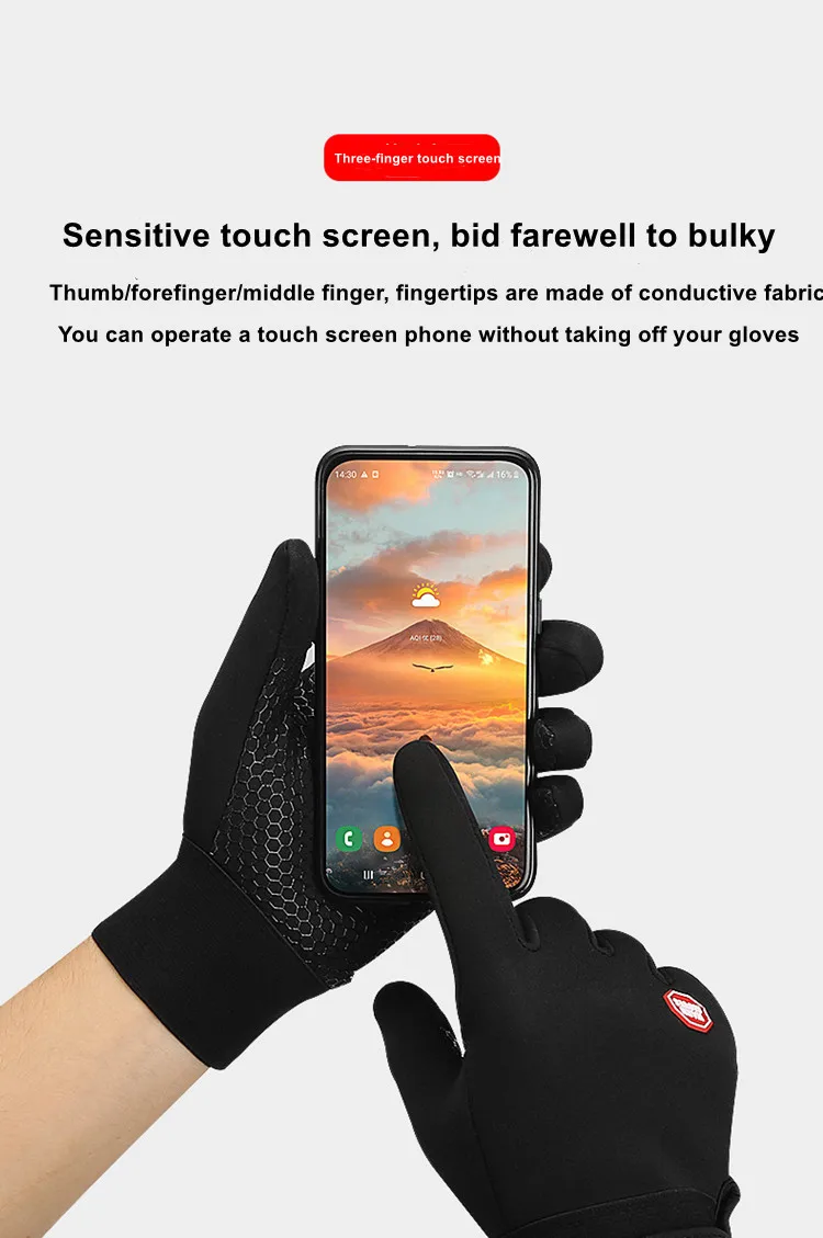 Зимние перчатки для рыбалки велосипедные теплые флисовые Нескользящие Черные Зимние перчатки для мужчин и женщин зимние велосипедные перчатки для сенсорных экранов