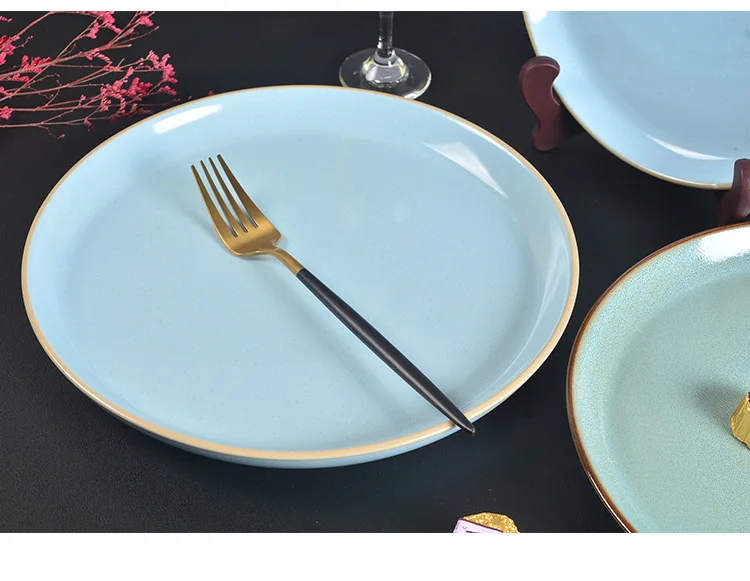 Western-style Simple Ceramic Plate Tableware Household Fruit Salad Plate Round Crystal Glaze Plate