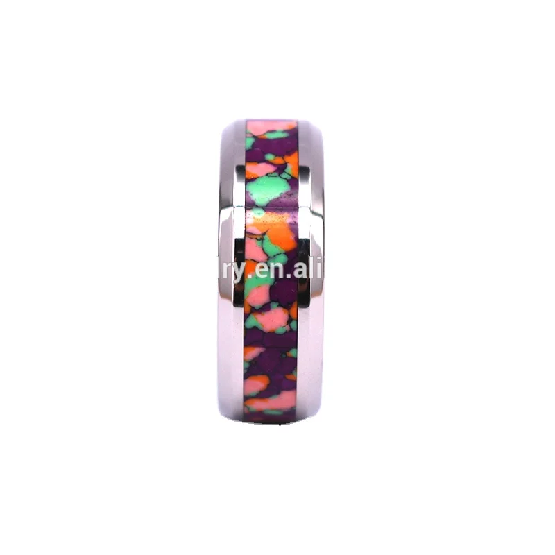 Colorful Opal Inlay Tungsten Wedding Ring, Multi Color Opal Stone Mens Rings Tungsten