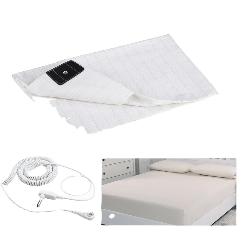 Factory Custom earthing grounding bed sheet 10% silver fiber conductive bed earthing sheets with 15 FT grounding cord emf earth