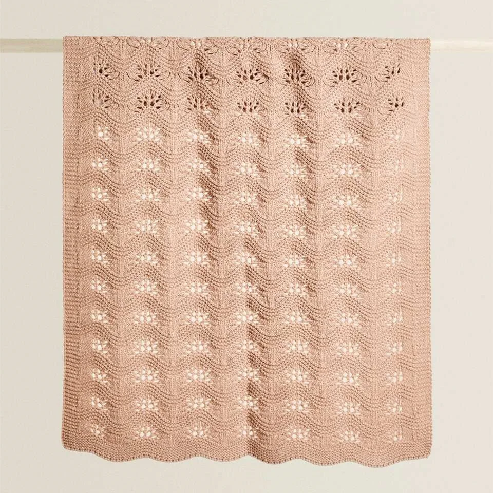 Wholesale Soft and Skin-friendly Blanket Wave Striped 100% Cotton Knitted Throw Blanket for Kids Baby LYT