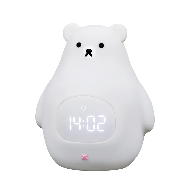 Custom Silicone Bear Sleep Trainer Digital Watch LED Night Light Desk Alarm Clocks Smart Cute Silicone Led Night Light Clock