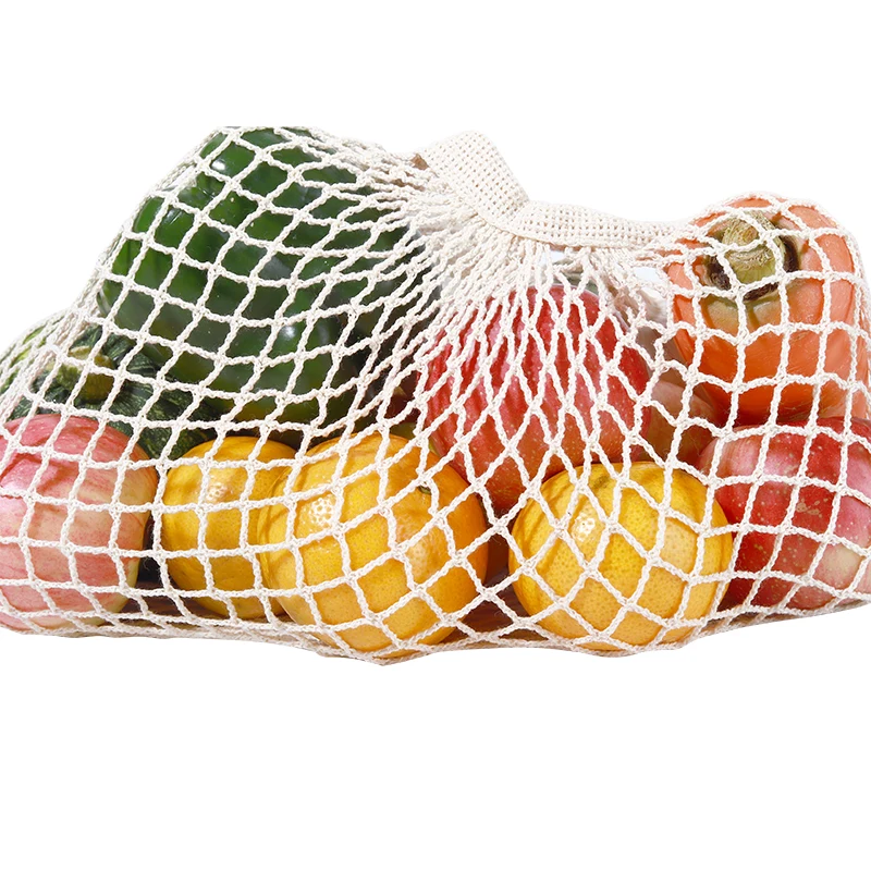 2020 экологически чистые прочные многоразовые хлопковые сетчатые сумки без отходов с длинной ручкой для фруктов овощей и