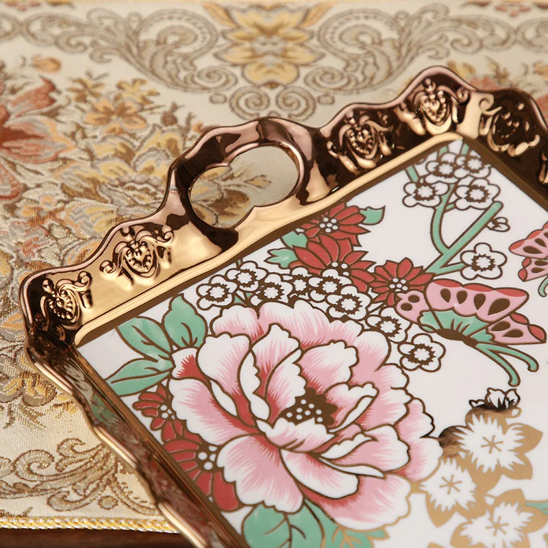 Подносы для сервировки в арабском стиле золотые керамические тарелки отеля фарфоровые Цветочные чайные чашки кружки подставка чайника