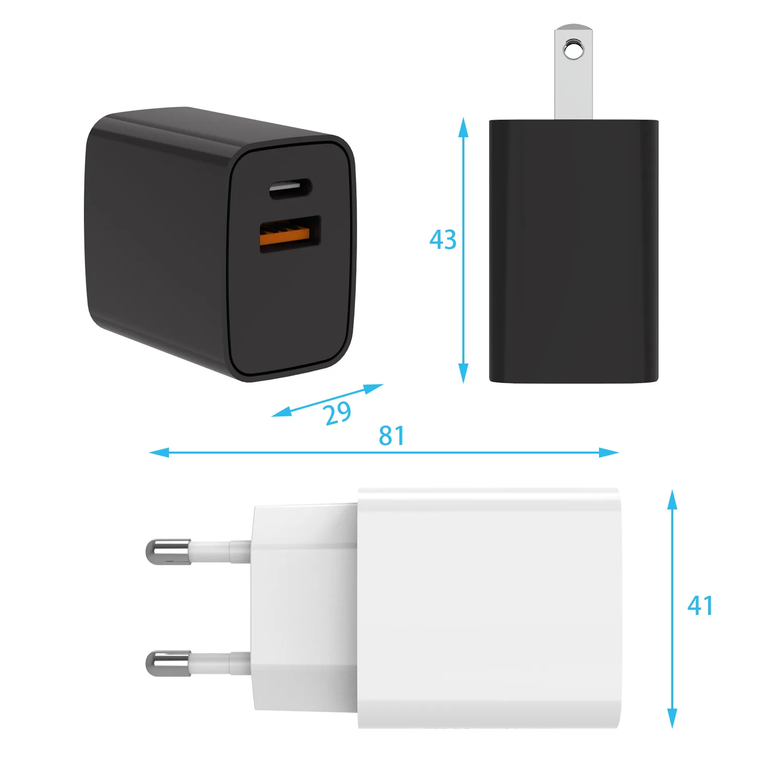 20W USB C Power Adapter for iPhone 14 13 12 Fast Charger 2-Port Wall Charger Power Delivery PD 3.0 with USB C and QC 3.0 USB A