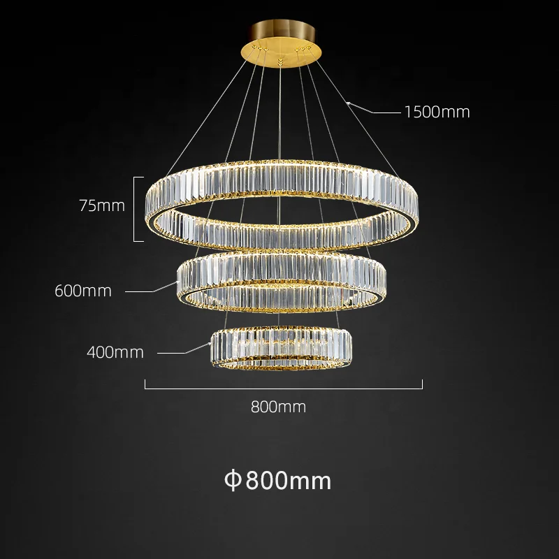 Modern simple circular LED circular crystal chandelier circle dining room stainless steel cable lamp
