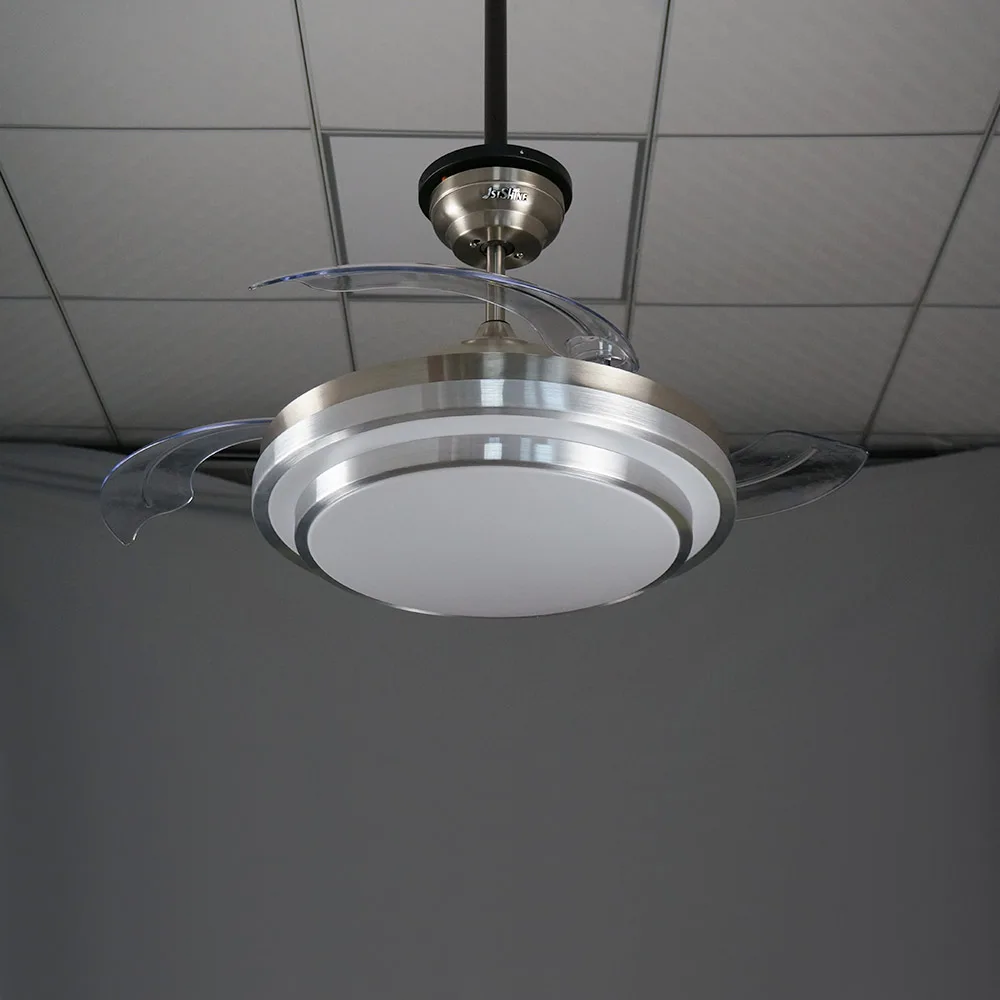 1stshine Modern Brushed Nickel 42 Inch Retractable Led Quality Ceiling Fan Lighting With Hidden