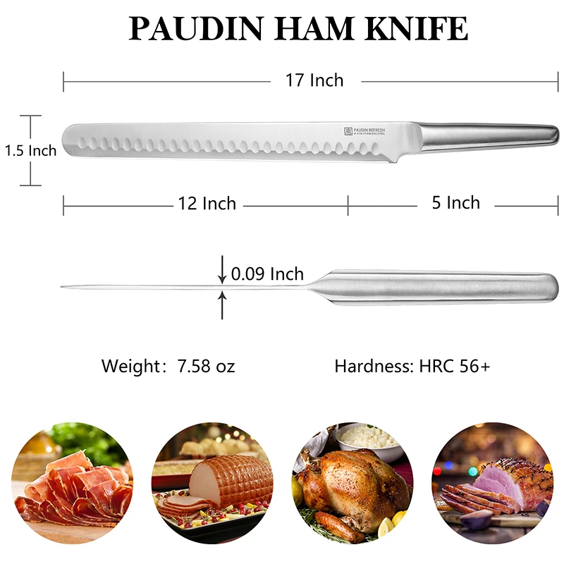 12' Fillet Knife Ultra Sharp 5Cr15MOV Steel With Hollow Handle Slicing Ham Knife Kitchen Knife
