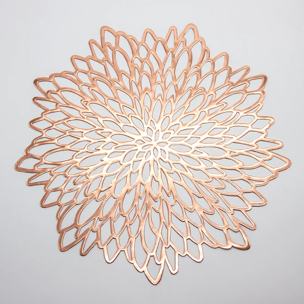 Dinner Placemat Pvc Table Mat Design Gold/sliver/rose Gold New Flower Shape Non-slip Pvc Mats & Pads Plastic Irregular 36cm Dia