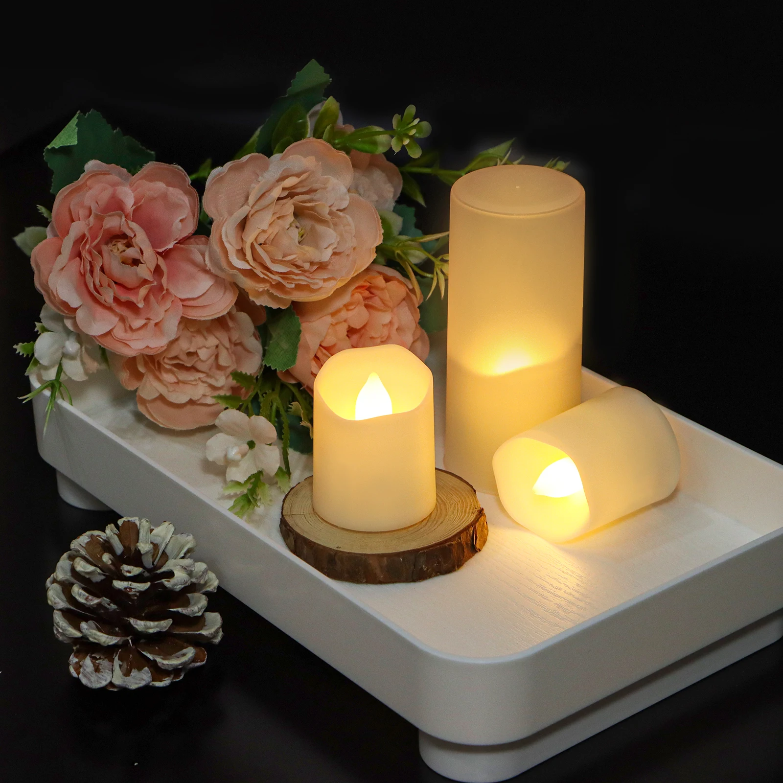 3D real flame warm light paraffin wax 5 hours timer flameless tea light led candle