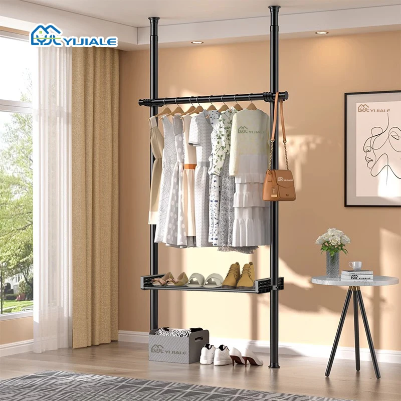 Modern Design Heavy-Duty No Need for an Electric Drill Clothes Racks Rails Metal Telescopic Clothes Hanger