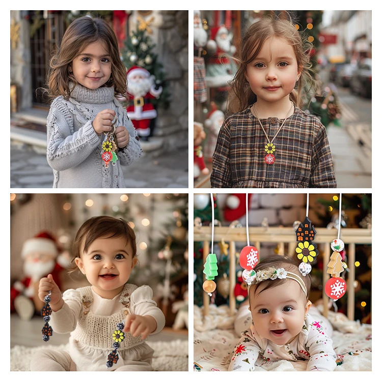 Food Grade Soft Silicone Beads Bulk Wholesale Diy Keychain Teething Chains Spacer Christmas Beads For Pens Jewelry Making Crafts