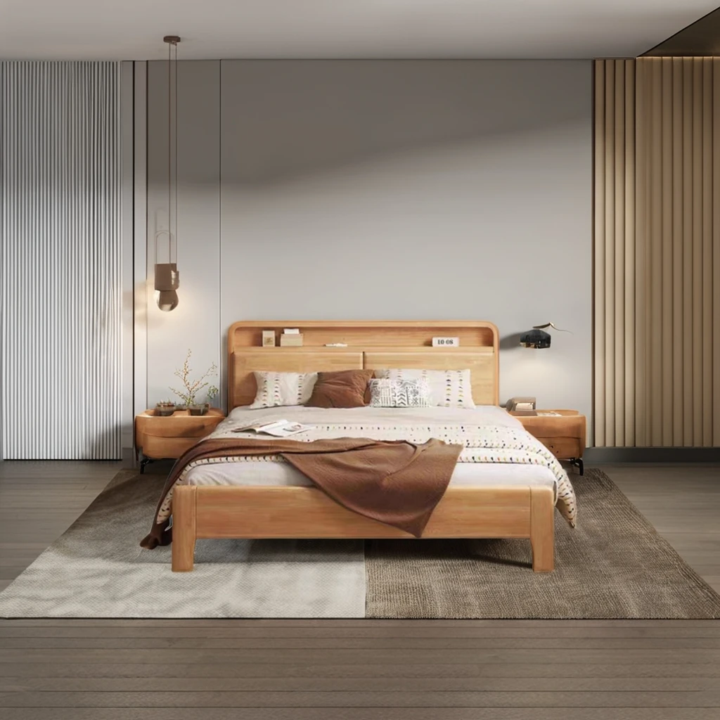 Solid Wood King-Size Bed Frame Custom High-End Home Furniture Elegant Bedroom Sets with Comfortable Bed home furniture