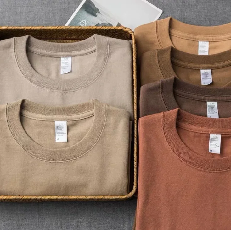 Brown T-shirt soil color EXP OEM custom printing solid color plain short sleeve wholesale o- neck t shirt for man
